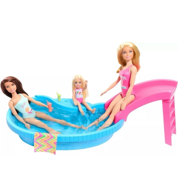 Barbie Doll and Pool Playset, Blonde in Tropical Pink One-Piece Swimsuit New - Picture 5 of 5